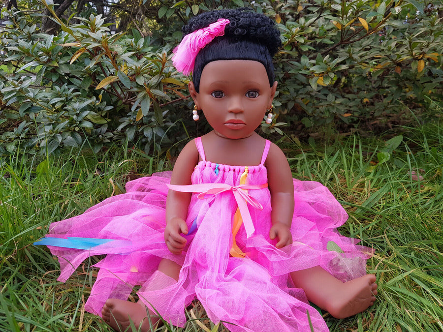 17" Pink Lovely Lady Prom Dress Jasmine Baby Girls Afro African Black Doll 43cm