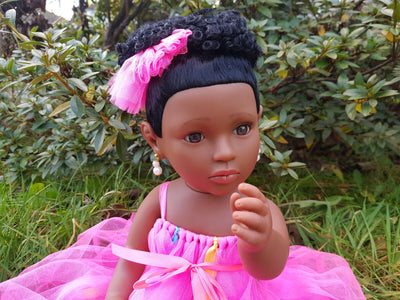 17" Pink Lovely Lady Prom Dress Jasmine Baby Girls Afro African Black Doll 43cm